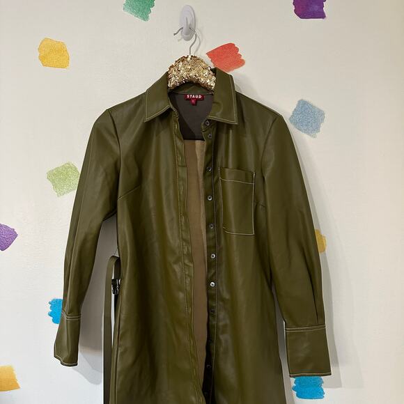 XS STAUD Green Faux Leather Lynn Belted Mini Dress - Picture 2 of 7